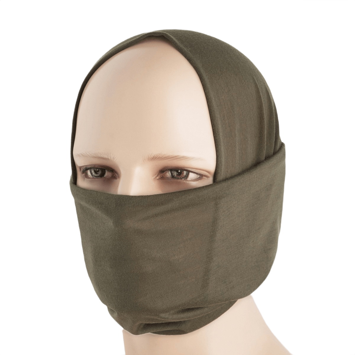 M-Tac Let Tubehalstørklæde anvendt som balaklava, lavet af let polyester, ideel til airsoft og udendørs aktiviteter.