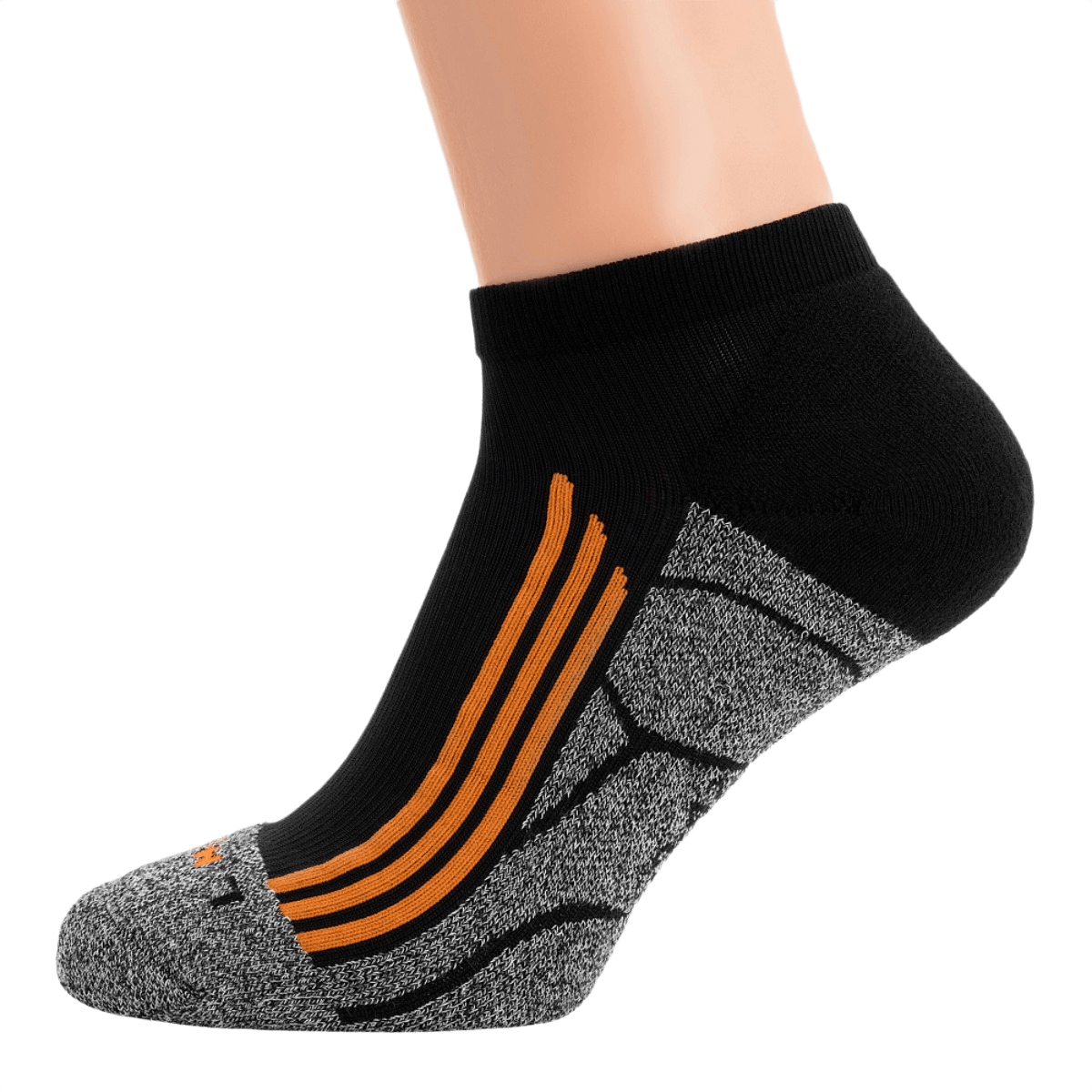 M-Tac Coolmax 35% Sokker Outdoor designerstrømpe til outdoor-aktiviteter, med fugttransporterende Coolmax® fiber, sort og orange design.