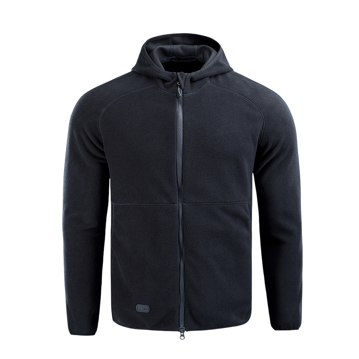 M-Tac Lite Microfleece Hættetrøje i sort, en let og elastisk mikrofleece hoodie med hætte og elastisk kant for bevægelsesfrihed og komfort.