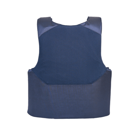 Anorak Concealable I Cover i blå med lav profil og justeringssystem, designet til skjult bæring og maksimal beskyttelse under tøj.