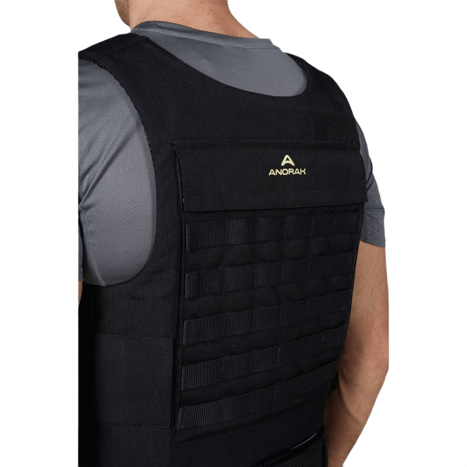 Anorak Duty III-M Cover set bagfra, viser ergonomisk design og PALS-webbing til MOLLE-udstyr.