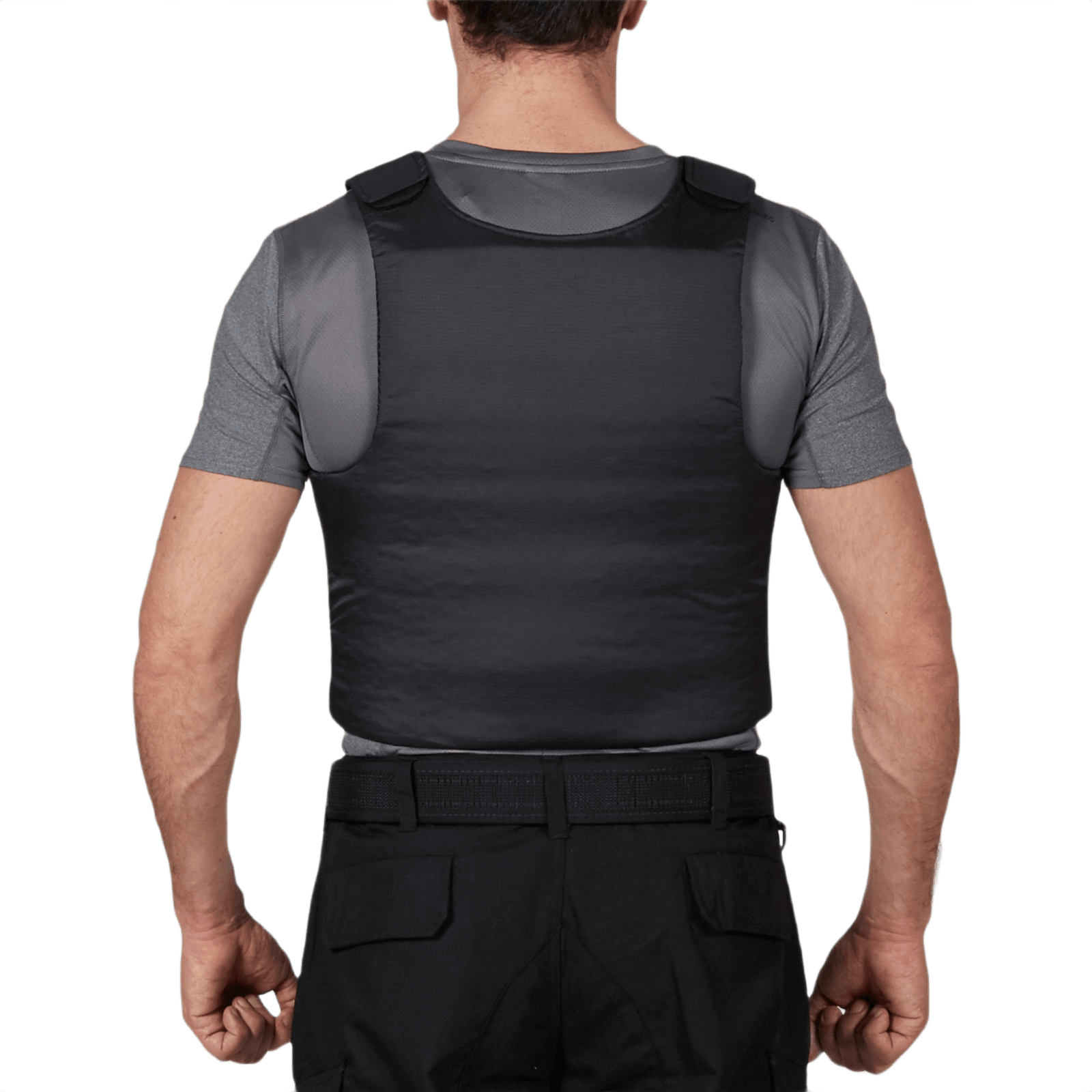 Mand bærende Anorak Rhodium® Concealable III Stik & Skudsikker Vest, level IIIA sikkerhed, visning bagfra.