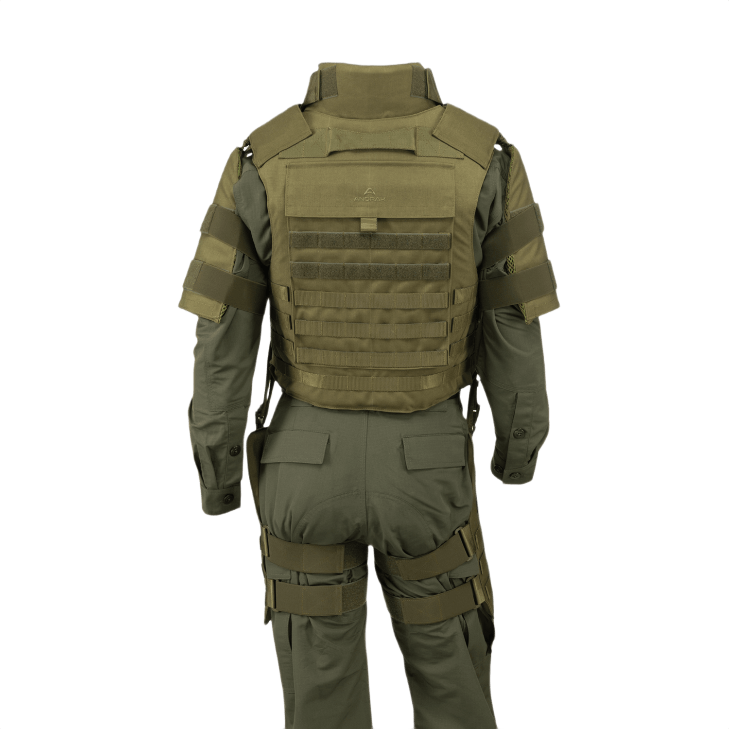 Anorak Chromium® Tactical II – fuldt sæt soft body armor vest i oliven for maksimal beskyttelse og fleksibel tilpasning.