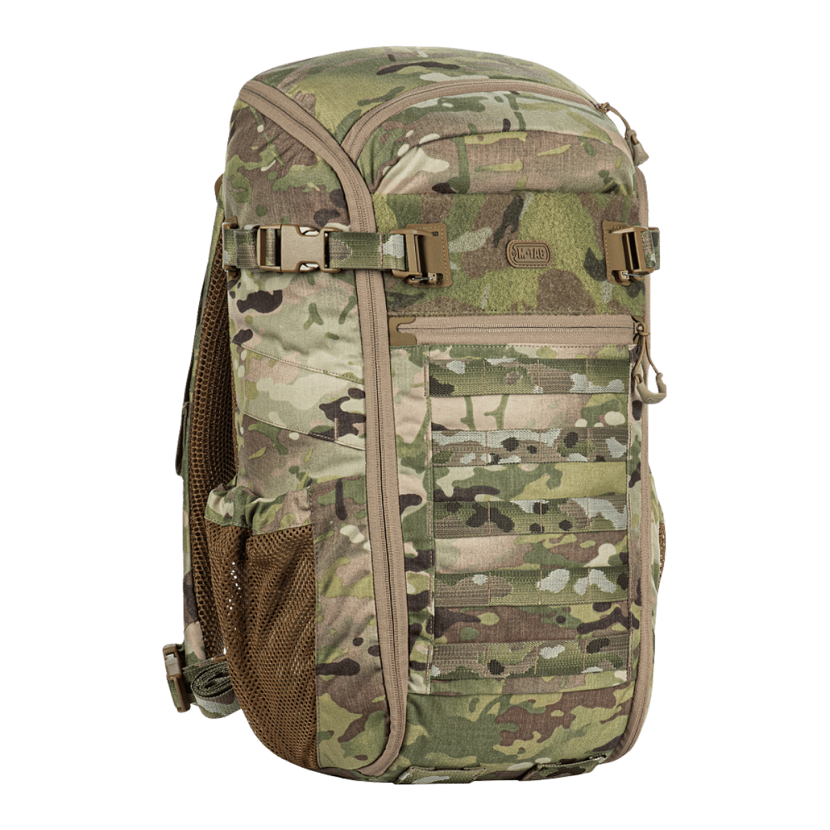 M-Tac Rygsæk Gen. II Elite – Small med MOLLE-paneler og lommer, designet til praktisk pakning og sikker opbevaring, set fra siden.