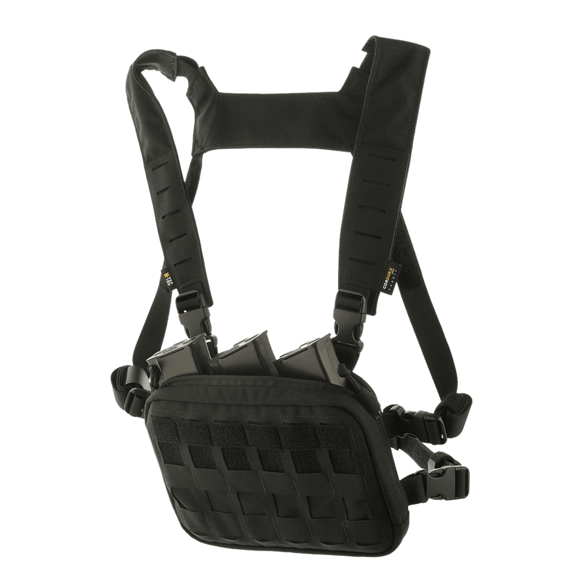 M-Tac Chest Rig Elite, alsidig brysttaske med MOLLE panel og Velcro, perfekt til EDC og taktisk brug, materiale Cordura 500.