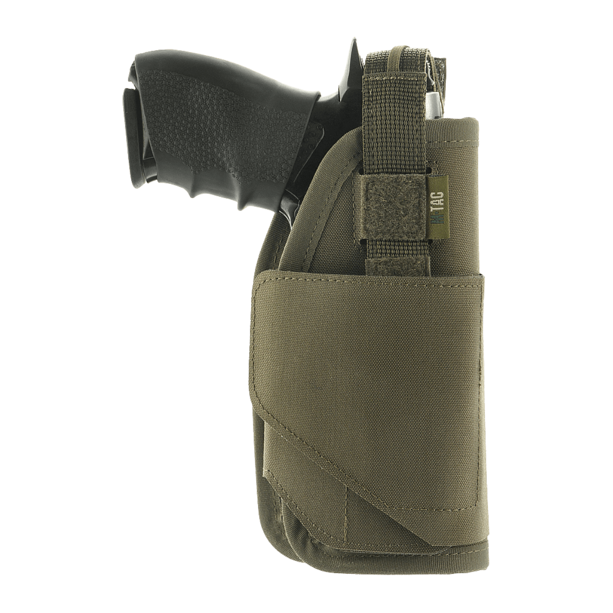 M-Tac Universal Taktisk Hylster Elite Højre i Cordura 500D med justerbar strop og Velcro-lås, kompatibel med PM til Glock 17, set fra siden