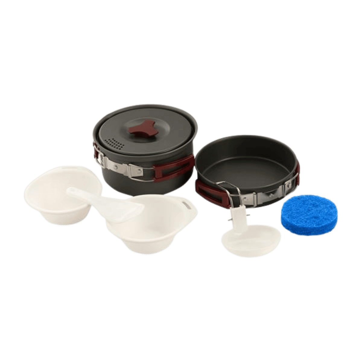 M-Tac Individuelt Kogegrejsæt med gryde, pande, låg og bestik til camping, jagt og fiskeri - kompakt og holdbart sæt i aluminium.