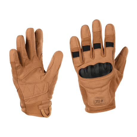 M-Tac Handsker Assault Tactical Mk.6 i syntetisk ruskind med forstærkede kno-pads og non-slip overflade til taktisk brug.