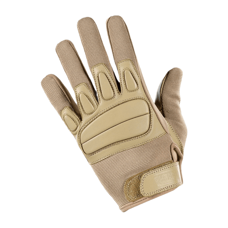 M-Tac Handsker Assault Tactical Mk.2 i beige, med stødabsorbering og justerbar velcro, ægte læder for beskyttelse og komfort