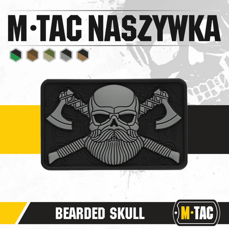 M-Tac Bearded Skull 3D PVC Patch med 3D skægget kranium design, holdbart PVC materiale, med Velcro for nem fastgørelse til tøj og udstyr.