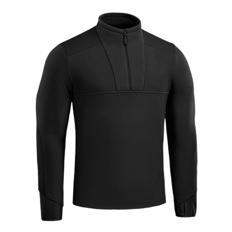 M-Tac Centurion Microfleece Jakke i sort med YKK-lynlås og fingerhuller, designet til varme og fri bevægelighed i kolde omgivelser.