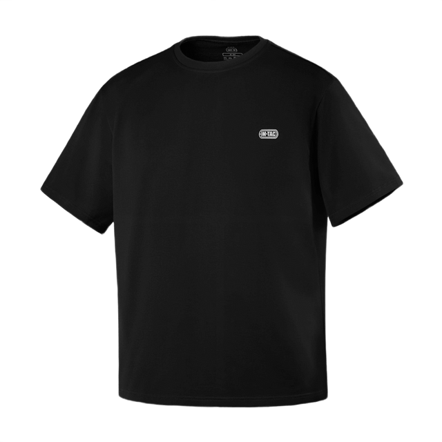 M-Tac Cotton HARD T-shirt i sort, oversize, åndbart 100% bomuldsmateriale med reflekslogo på brystet, komfortabel og holdbar.