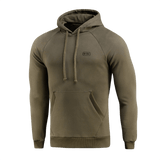 M-Tac Cotton Raglan Hard Hoodie i olivenfarve, 100% bomuld, fleecefor, raglanærmer, kængurulomme, egnet til efterår og vinter.