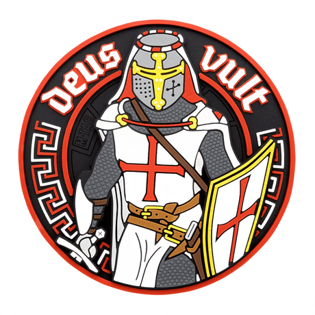 M-Tac Deus Vult 3D PVC Patch taktisk moralemærke med 3D-design og Velcro, ideel til militær, airsoft og udendørs aktiviteter.