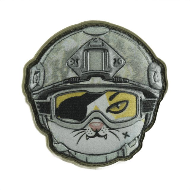 M-Tac Patch Emoji #12 PVC morale patch med kat i hjelm og Velcro, sjovt tilbehør til tøj, taske eller udstyr.
