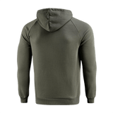 M-Tac Cotton Raglan Hard Hoodie i oliven fra bagsiden med raglanærmer og hætte i 100% bomuld.