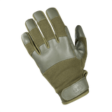 Grøn M-Tac Handsker Police Gen.2 i læder og syntetisk materiale med Velcro-lukning, designet til taktisk brug og sikkerhed.