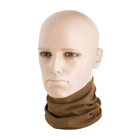 M-Tac Let Tubehalstørklæde i lysebrun farve på mannequin, viser alsidighed som balaklava, hue, bandana eller tørklæde.