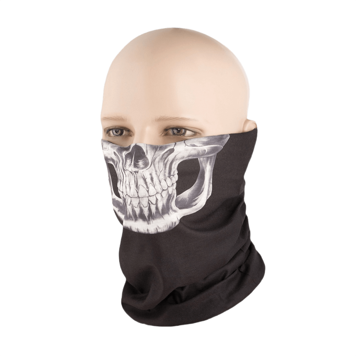 M-Tac Let Tubehalstørklæde Reaper Skull båret som støvmaske, perfekt til airsoft og cykling, let og multifunktionelt.
