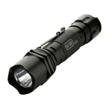 M-Tac Lommelygte M22-C taktisk LED lommelygte med aluminiumlegering og 250 lumen lysstyrke, sort design til indendørs og outdoor brug.