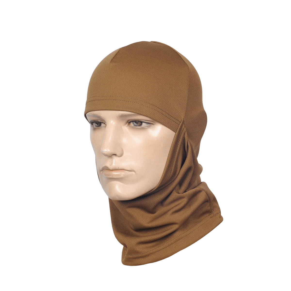 M-Tac Sweating Ninja-Balaclava i brun polyester, designet til at beskytte mod støv og holde huden tør under udendørs aktiviteter.