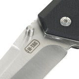 M-Tac Outdoor & Militær foldekniv - Type 5 nærbillede af klinge og håndtag, krom rustfrit stål, G10-komposit, EDC-udstyr.