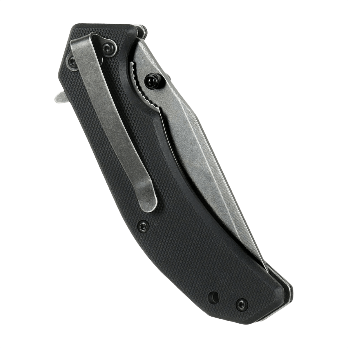 M-Tac Outdoor & Militær foldekniv - Type 8, lukket kniv i sort design med Clip Point-formet klinge i krom rustfrit stål, EDC-udstyr.