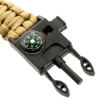 M-Tac Paracord Armbånd med Ildstarter, Kompas og Fløjte i beige med sort spænde og kompasdetalje.