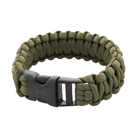 M-Tac Paracord Armbånd i militærgrøn farve, overlevelsesarmbånd med stærk og let paracord reb. Perfekt til friluftsliv. Holder op til 200 kg.