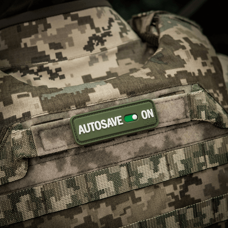 M-Tac Patch Autosave PVC på taktisk vest, 3D morale patch i PVC med velcro, ideel til tøj eller udstyr, 8x2.5 cm, fuld farve