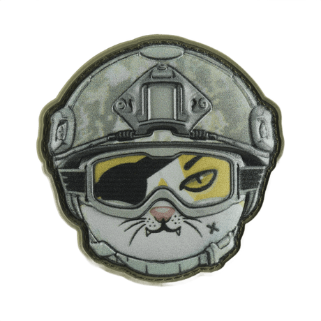 M-Tac Patch Emoji #12 PVC morale patch med kat i hjelm og Velcro, sjovt tilbehør til tøj, taske eller udstyr.