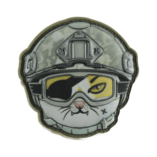 M-Tac Patch Emoji #12 PVC morale patch med kat i hjelm og Velcro, sjovt tilbehør til tøj, taske eller udstyr.