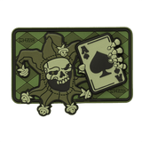 M-Tac Patch Joker Skull 3D PVC med joker og es i dødskort design, taktisk morale patch i PVC med velcro, 78 x 55 mm.