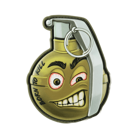 M-Tac Patch M67 Granat 3D PVC med humoristisk emoji og teksten 'Born to Kill'. Perfekt til militærfans og taktisk udstyr.