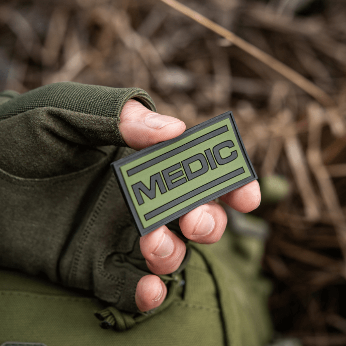 M-Tac Patch Medic PVC 3D taktik patch i grøn farve med Velcro bagside.