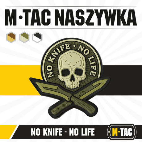 M-Tac Patch No Knife – No Life 3D PVC taktisk morale patch med knive, inspireret af Blade Brothers, gummi PVC med velcro, 50x50 mm.