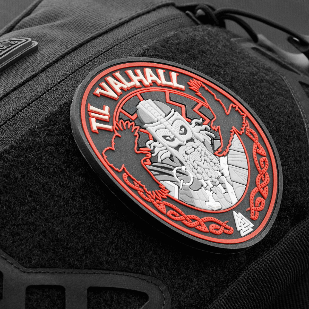 M-Tac Patch Til Valhall PVC på taske med 3D-design inspireret af Telemark-bataljonen, perfekt til taktisk udstyr, diameter 80 mm.