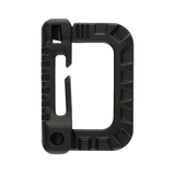 Sort M-Tac Plast Karabin i ABS-plast til fastgørelse af udstyr på vest, bælte eller taske, let og holdbar, ikke egnet til klatring.