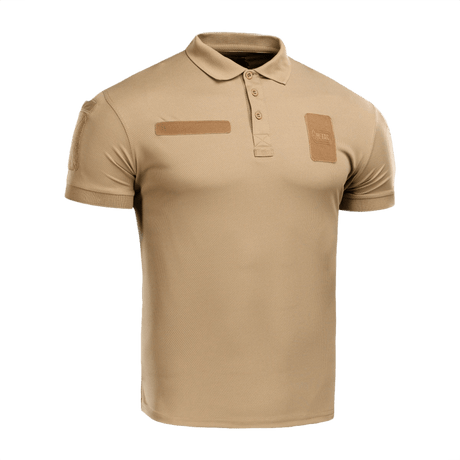 M-Tac Polo Elite Tactical Coolmax i sandfarve. Designet til politi og sikkerhed. 50% polyester, 50% Coolmax, fugttransporterende.