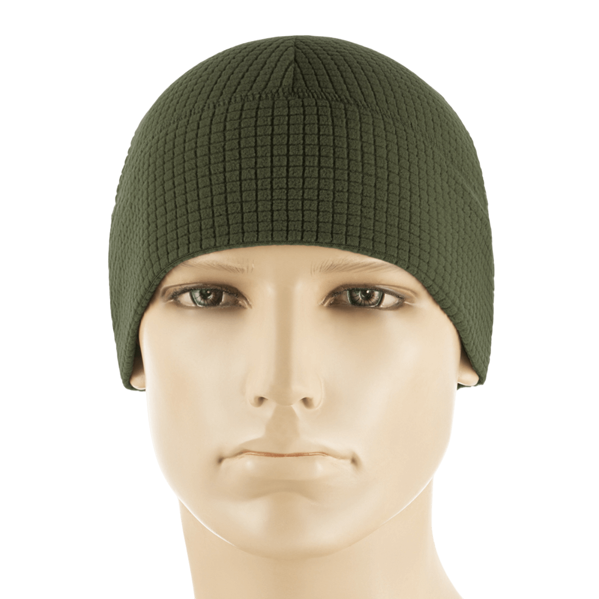 M-Tac Rip-Stop Fleece Hjelmliner i olivengrøn, bæres af mannequin, letvægts og varm hjelmliner ideel til koldt vejr