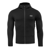M-Tac Shadow Polartec Fleece Sweatshirt i sort med hætte og lynlås, fremstillet af slidstærkt Power Stretch Pro fleece. Perfekt til varme.