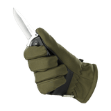 M-Tac Handsker Soft Shell Thinsulate med forstærket håndflade holder en kniv, ideel til udendørs aktiviteter i koldt vejr.