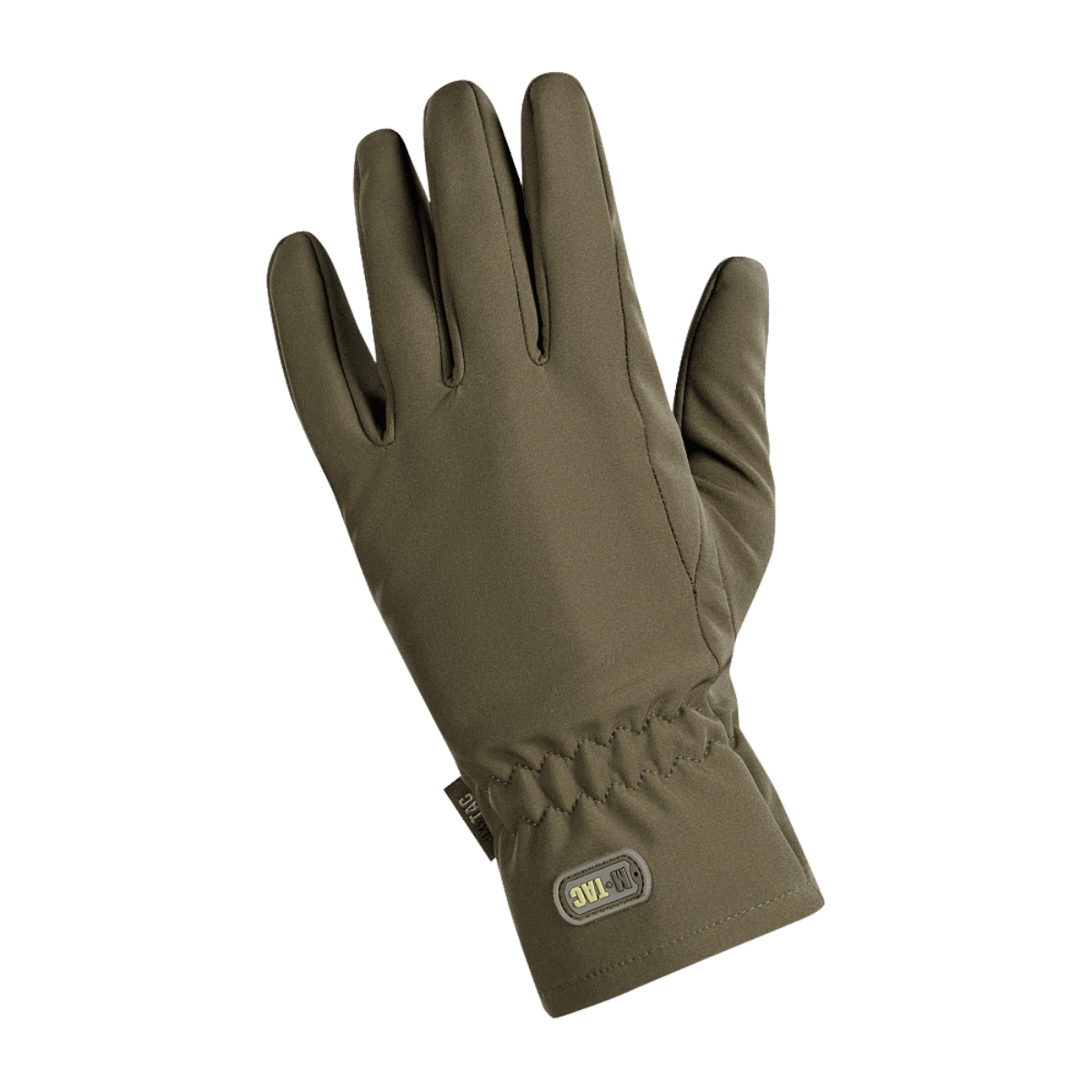 M-Tac Vinterhandsker Soft Shell, lette handsker der beskytter mod dårligt vejr og vind, i olivenfarve. Ideel til udendørsaktiviteter.
