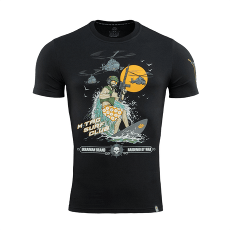 M-Tac T-Shirt Surf Club med specialstyrkesoldat design, sort trøje, inspireret af ukrainske operationer, bomulds-elastan blanding