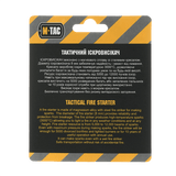 Emballage og tekst for M-Tac Tændstål, et ildtænder værktøj til camping, lavet af magnesiumlegering med stål-tænder.