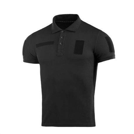 M-Tac Tactical Polo Shirt 65/35 i sort med velcro-paneler til politiet og sikkerhedspersonale for komfort og bevægelsesfrihed.