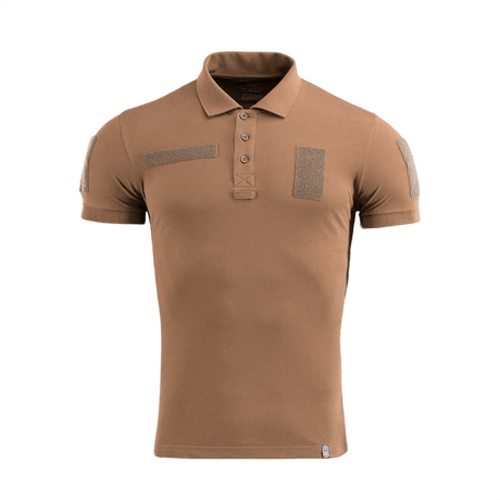 M-Tac Tactical Polo Shirt 65/35 til politi og sikkerhed, beige, let og holdbart materiale med velcro-paneler til patches og ID.