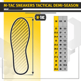 Størrelsesdiagram for Tactical Sneakers Demi-Season – Let og komfortabel fra M-Tac, viser skostørrelser i CM, EUR, UK.
