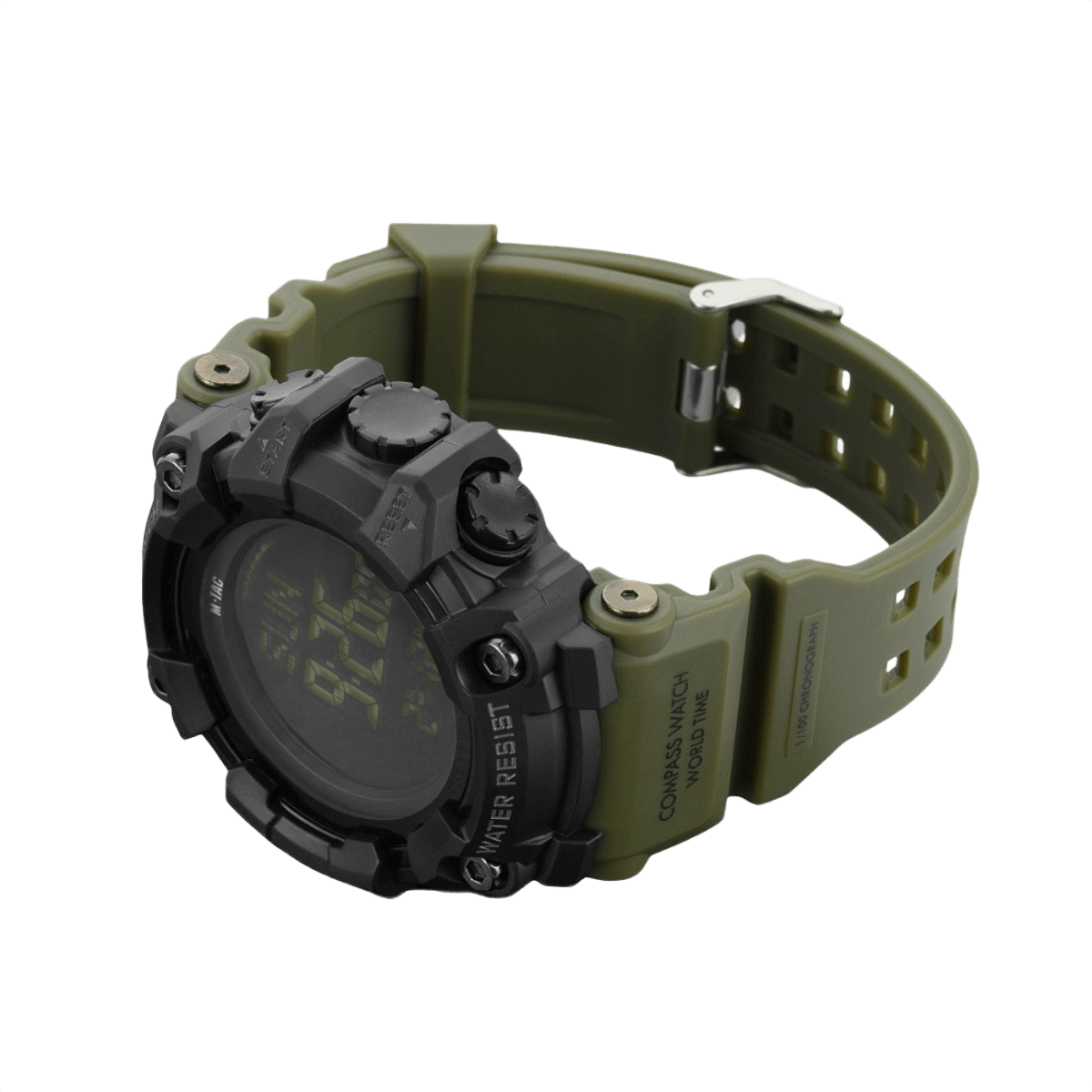 M-Tac Tactical Ur 2037, robust ur med kompas og vandmodstand, ideel til outdoor og taktisk brug, set fra siden med kraftigt design.