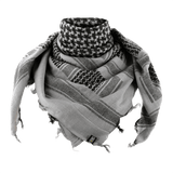 M-Tac Tæt Shemagh Tørklæde i gråt og sort mønster, 100% bomuld, 110x110 cm, beskytter mod sol, sand og vind til taktisk og outdoor brug.